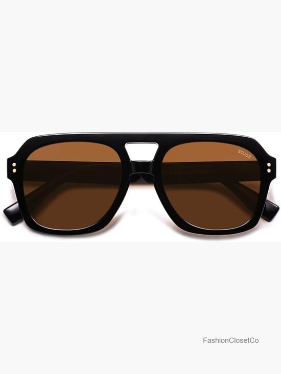Retro Thick Polarized Aviator Sunglasses, Large Square Pilot Shades main image 6
